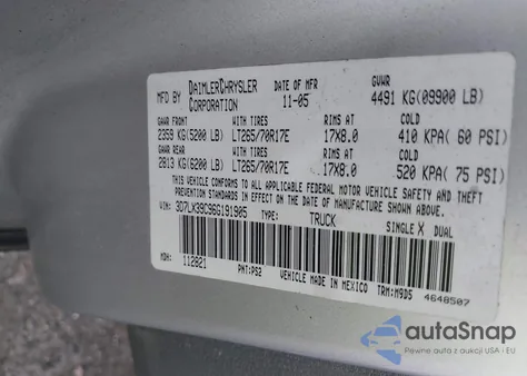 2006 Dodge Ram 3500 Slt z USA, uszkodzony, nr VIN 3D7LX39C96G191905